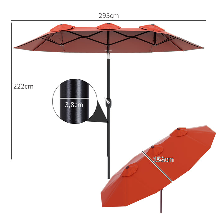 Chapéu de Sol Duplo 295x152x222 cm Chapéu de Sol de Jardim com Inclinação de 45° Manivela Estrutura de Aço para Pátio Varanda Piscina Vermelho Vinho