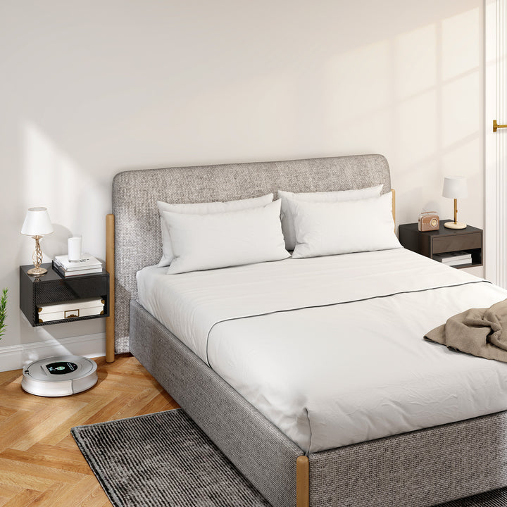 Conjunto de 2 Mesas de Cabeceira Suspensas Mesas de Cabeceira com Gaveta Prateleira Aberta para Quarto Sala 37x32x21 cm Preto Brilhante