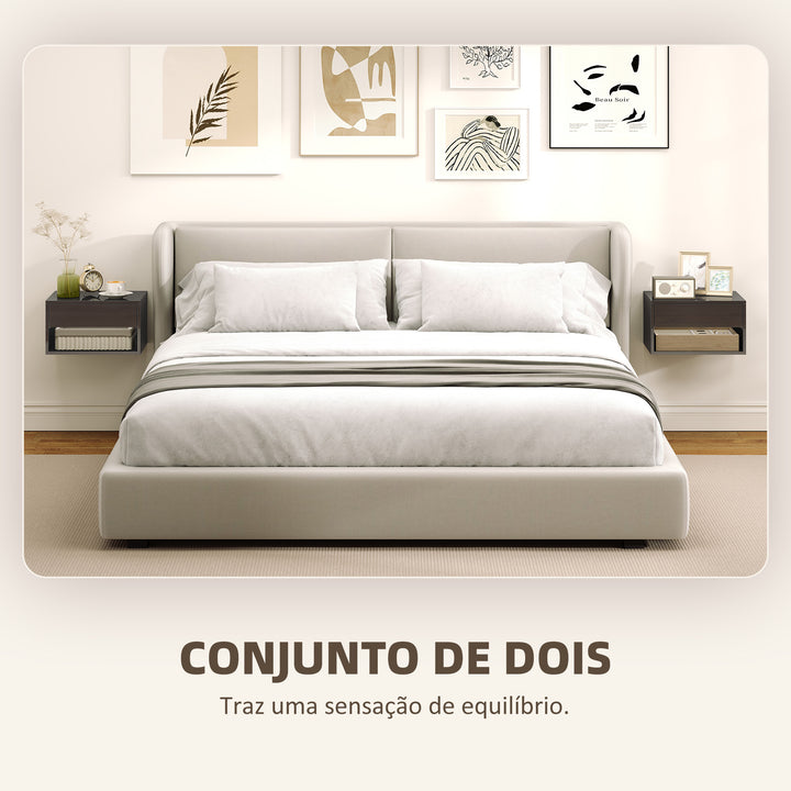Conjunto de 2 Mesas de Cabeceira Suspensas Mesas de Cabeceira com Gaveta Prateleira Aberta para Quarto Sala 37x32x21 cm Preto Brilhante