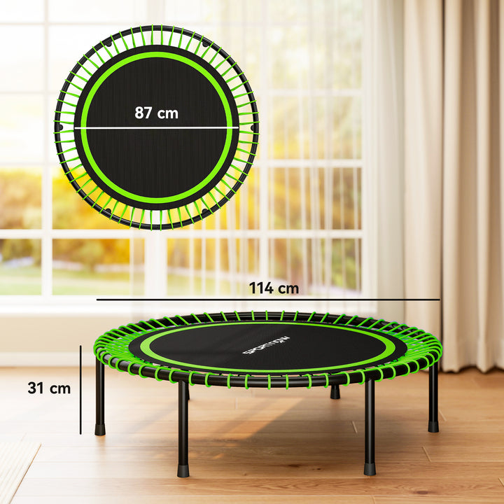 Trampolim de Fitness Adultos Ø114 cm com Estrutura de Aço Reforçada para Treino de Pernas Corpo em Casa Escritório Ginásio Verde e Preto