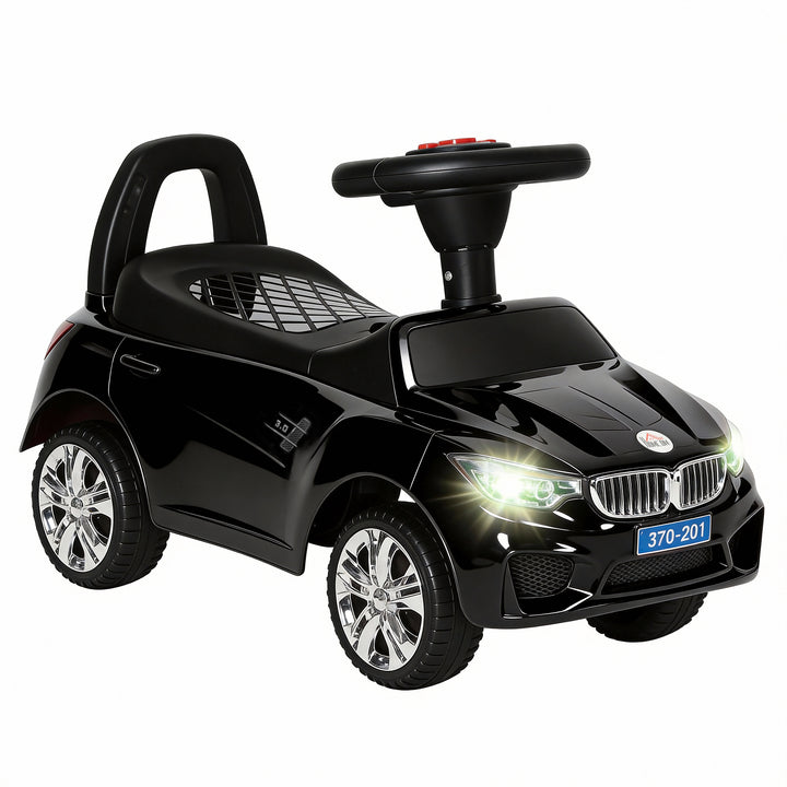 Carro Andador para Crianças de 18-36 Meses com Faróis Música Buzina Volante Compartimento de Armazenamento e Alça para Empurrar 63,5x28x36 cm Preto