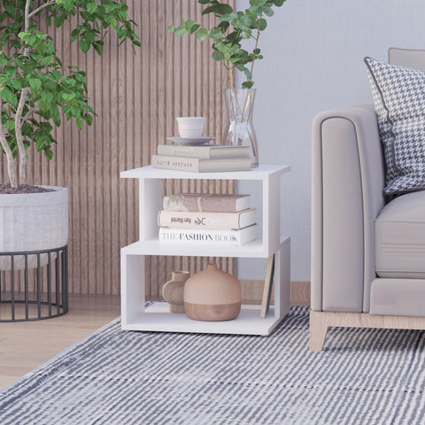 Mesa de Cabeceira Mesa de Café Auxiliar 2 Níveis 40x40x43 cm Branco