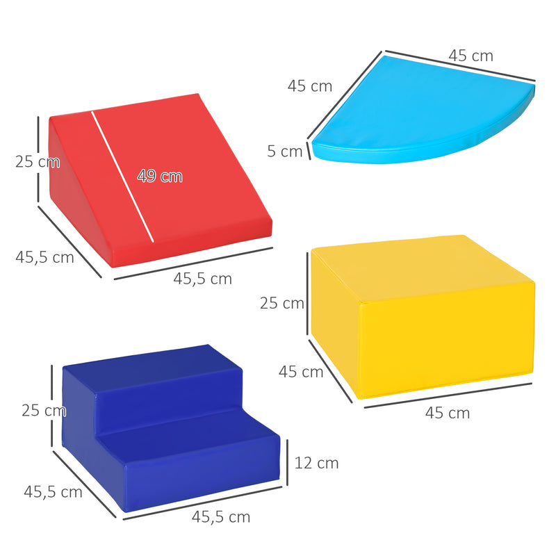 Conjunto de 4 Blocos de Psicomotricidade para Crianças Blocos de Construção Figuras de Construção Brinquedo de Aprendizagem para Escalar e Gatear Multicor