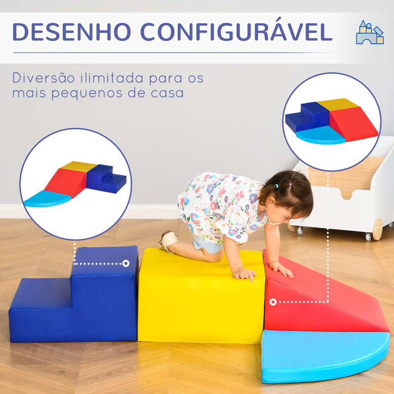 Conjunto de 4 Blocos de Psicomotricidade para Crianças Blocos de Construção Figuras de Construção Brinquedo de Aprendizagem para Escalar e Gatear Multicor