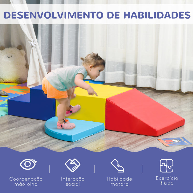 Conjunto de 4 Blocos de Psicomotricidade para Crianças Blocos de Construção Figuras de Construção Brinquedo de Aprendizagem para Escalar e Gatear Multicor