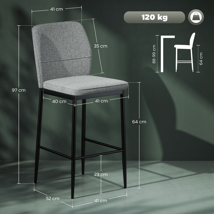 Conjunto de 2 Bancos de Bar Bancos Altos de Cozinha com Encosto e Apoio para os Pés Estofados em Veludo Estrutura de Aço Bancos Altos Modernos para Sala de Jantar Balcão 41x52x97 cm Cinza