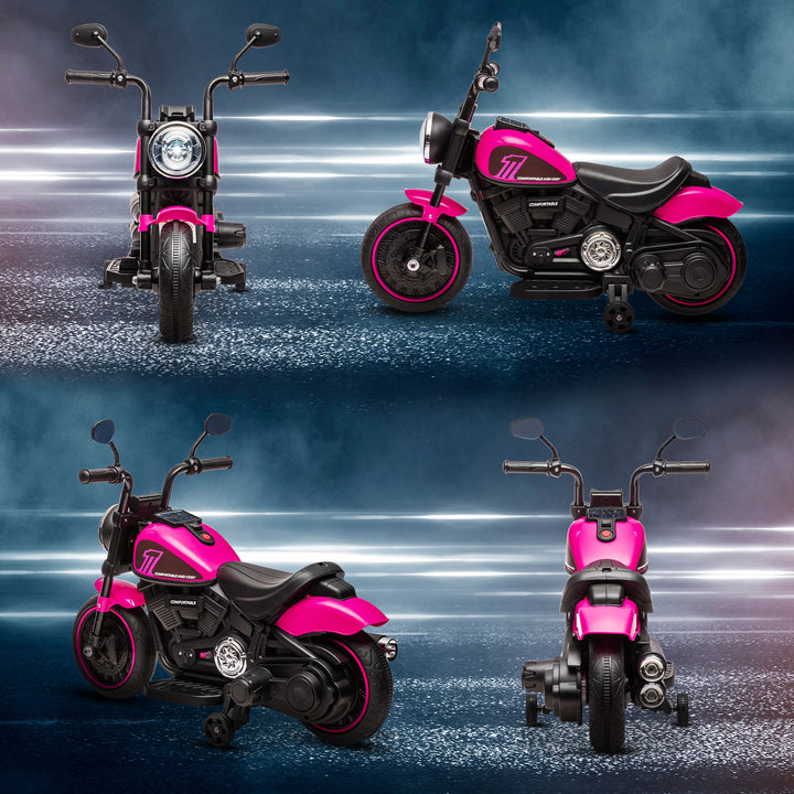 Motocicleta Elétrica para Crianças de 18-36 Meses com Bateria 6V Farol e Rodas Auxiliares Removíveis 25 kg 76x42x57 cm Rosa