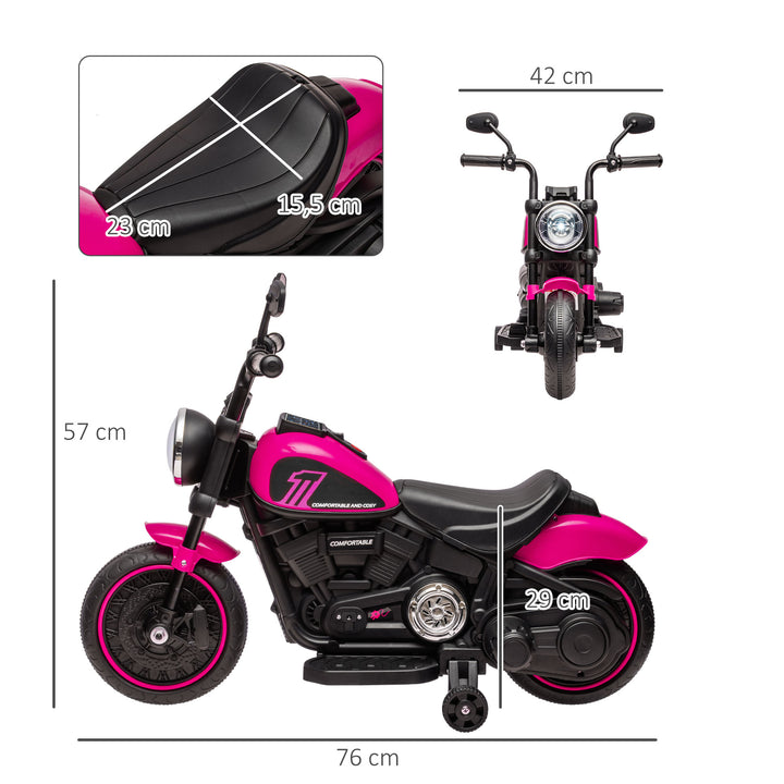 Motocicleta Elétrica para Crianças de 18-36 Meses com Bateria 6V Farol e Rodas Auxiliares Removíveis 25 kg 76x42x57 cm Rosa