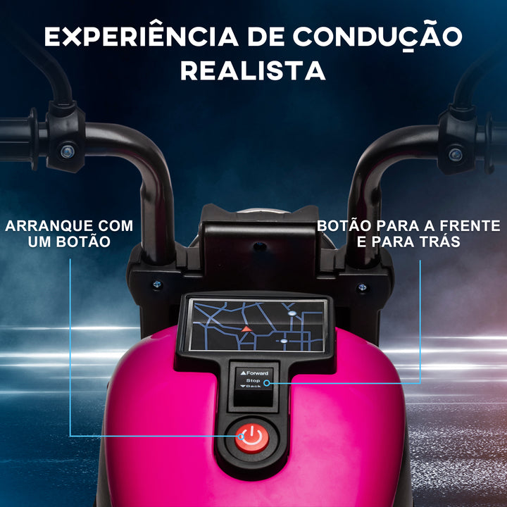 Motocicleta Elétrica para Crianças de 18-36 Meses com Bateria 6V Farol e Rodas Auxiliares Removíveis 25 kg 76x42x57 cm Rosa