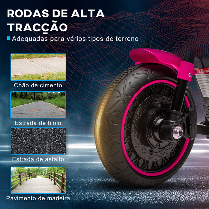 Motocicleta Elétrica para Crianças de 18-36 Meses com Bateria 6V Farol e Rodas Auxiliares Removíveis 25 kg 76x42x57 cm Rosa