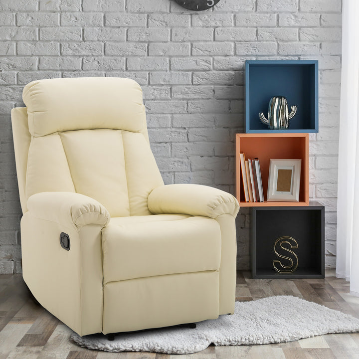 Poltrona Relax Reclinável Estofado em PU Poltrona de Sala de Estar com Apoio para os Pés Retrátil Encosto Alto Apoio para os Braços e Assento Acolchoado Grosso 80x97x107cm Bege