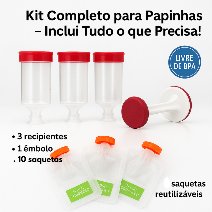 Dispenser Manual de Purê de Frutas – Kit de Armazenamento para Comida de Bebé | 10 Sacos Esterilizados Reutilizáveis Artesanal e Armazenador Gourmet para bebês e crianças +HOJE OFERTA EXTRA +10Saquetas total 20 saquetas