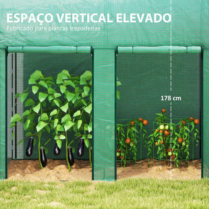 Estufa Pequena Estufa de Exterior com Porta Dupla com Fecho de Correr e Cobertura de PE para Cultivar Plantas Flores 200x100x178 cm Verde