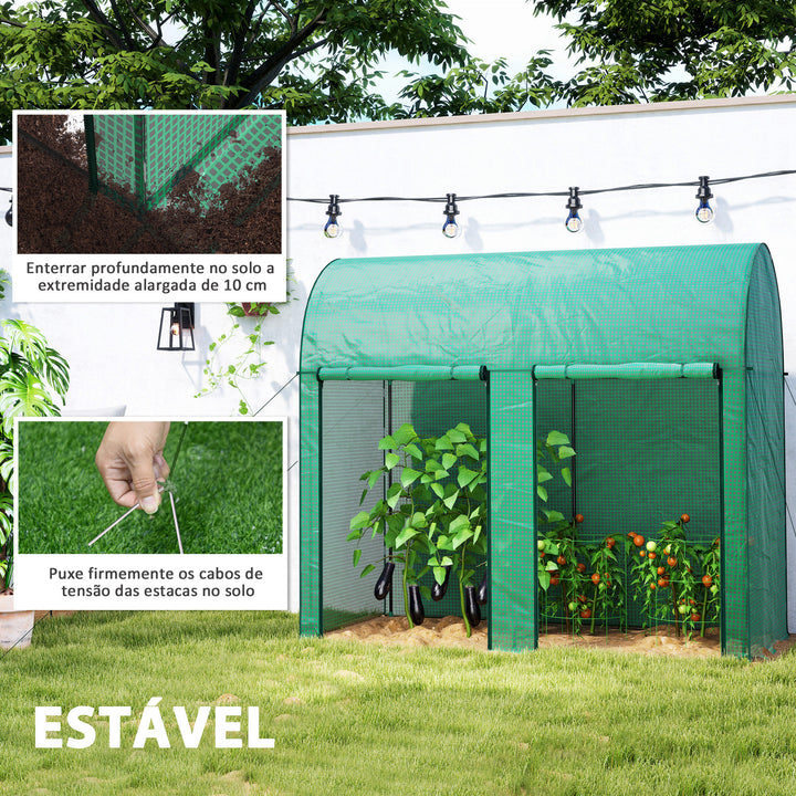Estufa Pequena Estufa de Exterior com Porta Dupla com Fecho de Correr e Cobertura de PE para Cultivar Plantas Flores 200x100x178 cm Verde