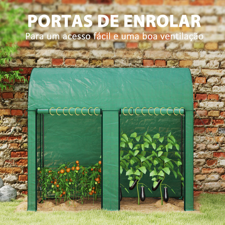 Estufa Pequena Estufa de Exterior com Porta Dupla com Fecho de Correr e Cobertura de PE para Cultivar Plantas Flores 200x100x178 cm Verde