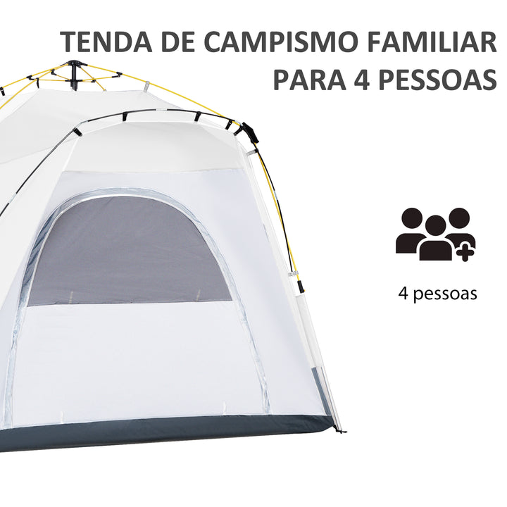 Tenda de Campismo para 4 Pessoas Tenda de Campismo Pop UP com 4 Janelas 2 Bolsos de Armazenamento e Bolsa de Transporte 240x240x199 cm Cinza