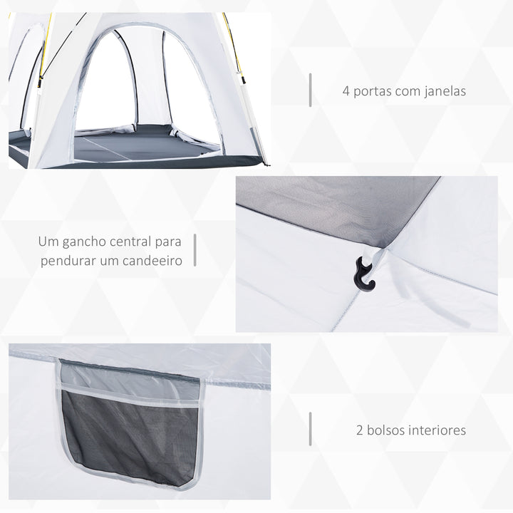 Tenda de Campismo para 4 Pessoas Tenda de Campismo Pop UP com 4 Janelas 2 Bolsos de Armazenamento e Bolsa de Transporte 240x240x199 cm Cinza