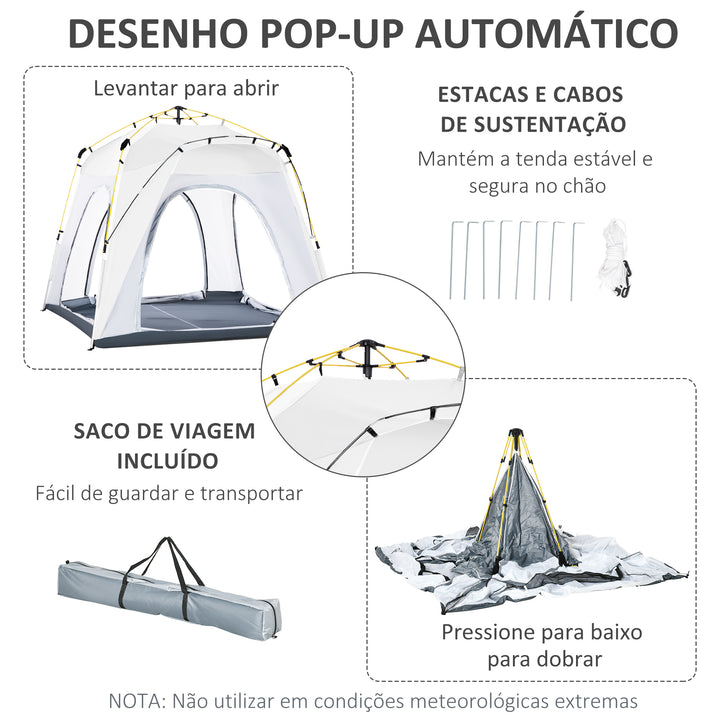 Tenda de Campismo para 4 Pessoas Tenda de Campismo Pop UP com 4 Janelas 2 Bolsos de Armazenamento e Bolsa de Transporte 240x240x199 cm Cinza