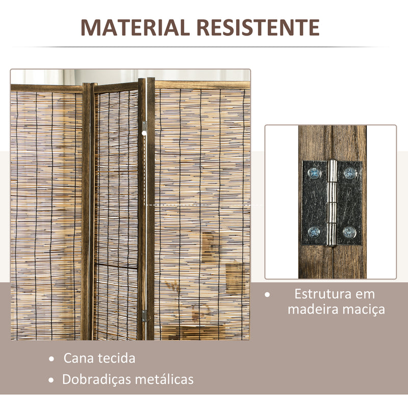 Biombo de 4 Painéis Separador de Ambientes Dobrável 160x1,8x170 cm Divisor de Ambientes de Madeira e Caniço Estilo Rústico para Escritório Dormitório Sala de Estar Madeira