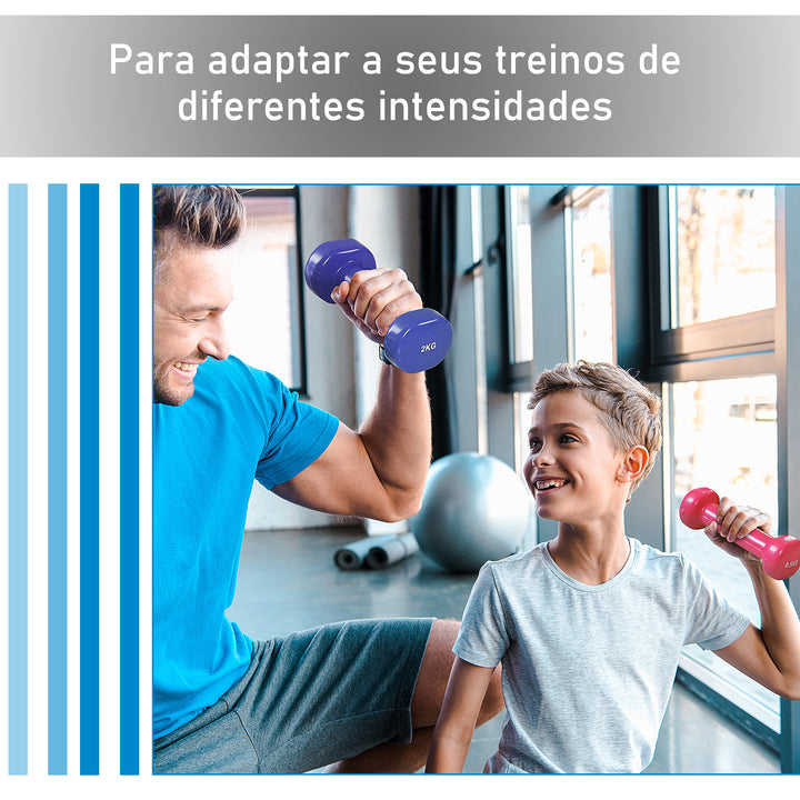 Conjunto de 8 halteres 4 pares de 0,5 kg 1 kg 1,5 kg 2 kg com caixa exterior para ginásio e treino