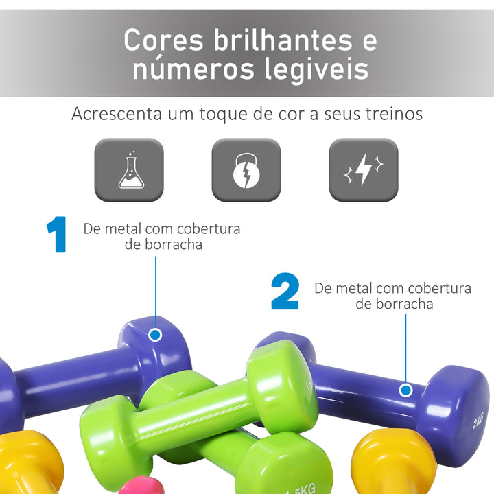 Conjunto de 8 halteres 4 pares de 0,5 kg 1 kg 1,5 kg 2 kg com caixa exterior para ginásio e treino