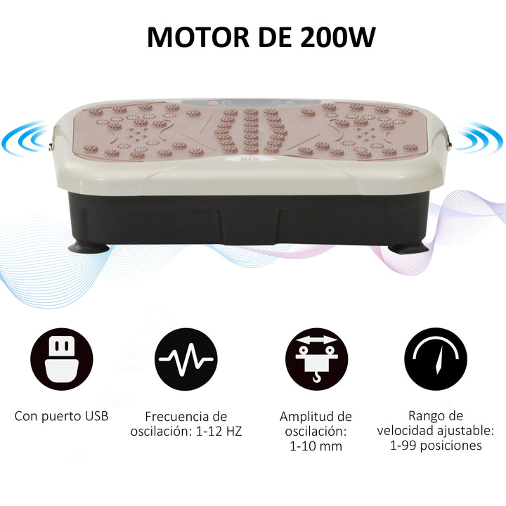 Plataforma de Vibração com 2 Bandas Elásticas para Treinamento de Fitness 200 W com Controle Remoto e Carga 120 kg