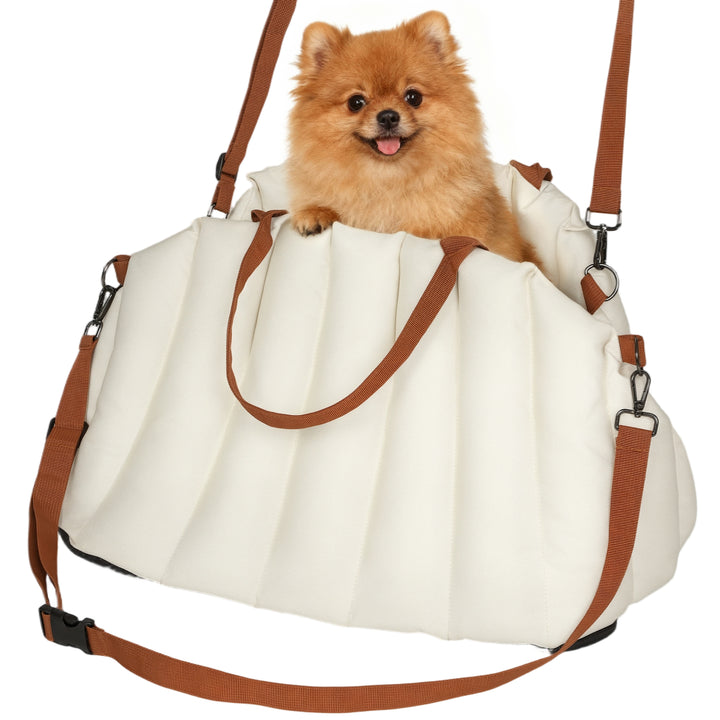 Assento de Carro para Cães Pequenos Assento de Carro para Animais de até 5 kg com Cinto de Segurança e Base Antiderrapante Cama de Viagem Portátil com Capa Removível e Lavável 50x30x31 cm Creme