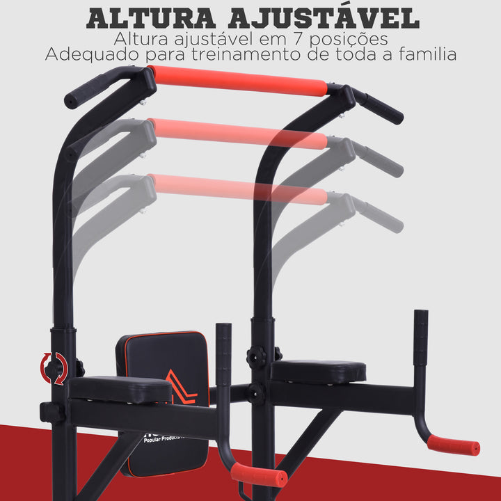Estação de Musculação Multifuncional Torre de Treinamento com Altura Ajustável com Banco Dobrável Barra de Elevação para Fitness 220x98x181-229cm Preto