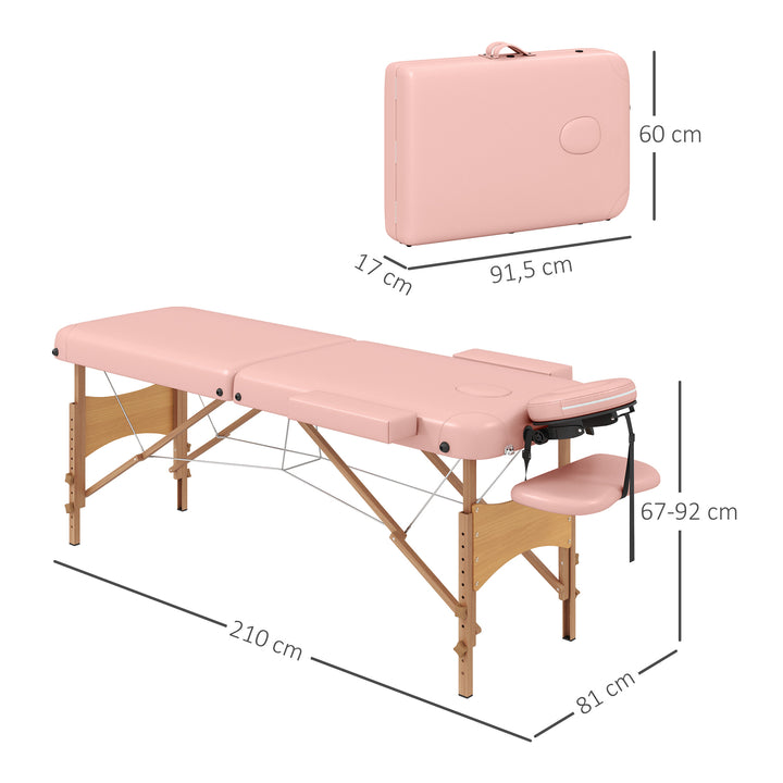 Marquesa de Massagem Dobrável Marquesa com Altura Ajustável 64-88 cm Desenho Ergonómico para Utilização Profissional Fácil de Transportar 185x60 cm Rosa