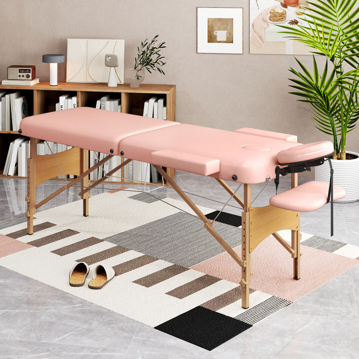 Marquesa de Massagem Dobrável Marquesa com Altura Ajustável 64-88 cm Desenho Ergonómico para Utilização Profissional Fácil de Transportar 185x60 cm Rosa