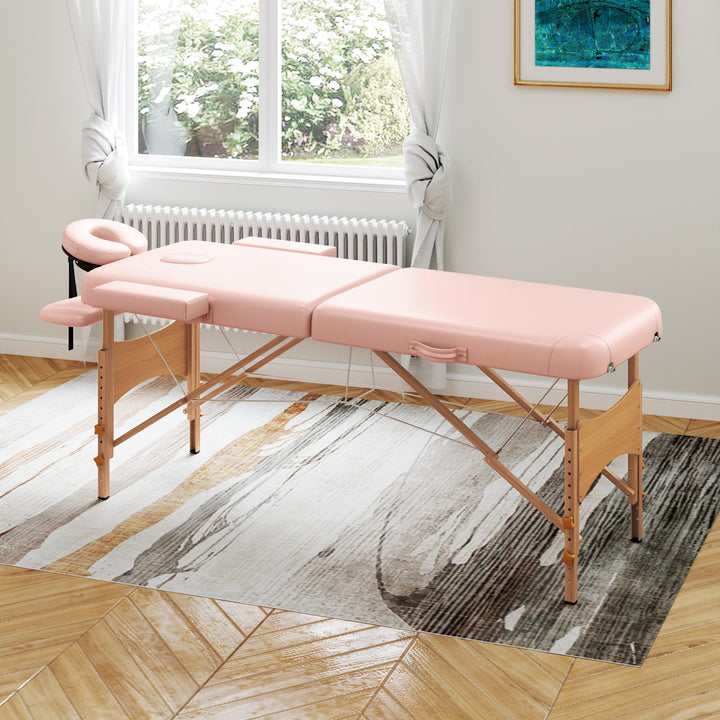 Marquesa de Massagem Dobrável Marquesa com Altura Ajustável 64-88 cm Desenho Ergonómico para Utilização Profissional Fácil de Transportar 185x60 cm Rosa