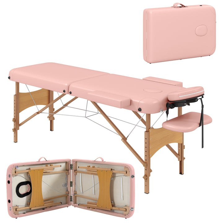 Marquesa de Massagem Dobrável Marquesa com Altura Ajustável 64-88 cm Desenho Ergonómico para Utilização Profissional Fácil de Transportar 185x60 cm Rosa