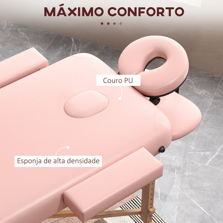 Marquesa de Massagem Dobrável Marquesa com Altura Ajustável 64-88 cm Desenho Ergonómico para Utilização Profissional Fácil de Transportar 185x60 cm Rosa