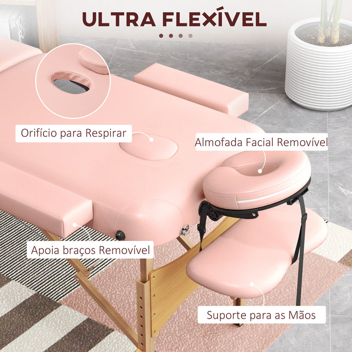 Marquesa de Massagem Dobrável Marquesa com Altura Ajustável 64-88 cm Desenho Ergonómico para Utilização Profissional Fácil de Transportar 185x60 cm Rosa