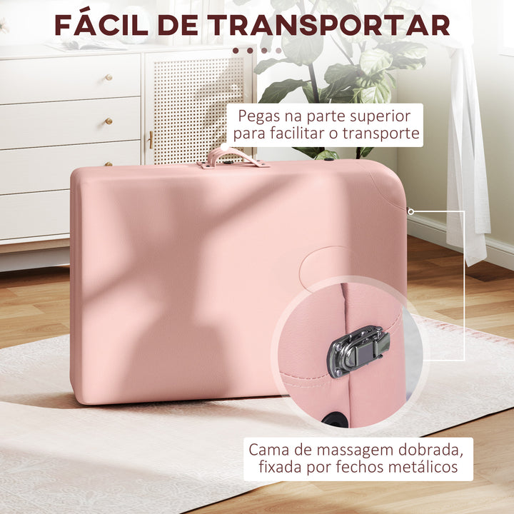 Marquesa de Massagem Dobrável Marquesa com Altura Ajustável 64-88 cm Desenho Ergonómico para Utilização Profissional Fácil de Transportar 185x60 cm Rosa