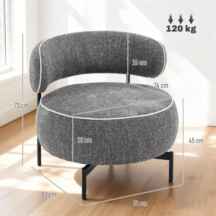 Poltrona de Sala com Assento Rotativo Poltrona de Sala Revestida em Tecido Linho com Assento Amplo Acolchoado Espesso Pés de Metal para Quarto Leitura Cinzento Escuro