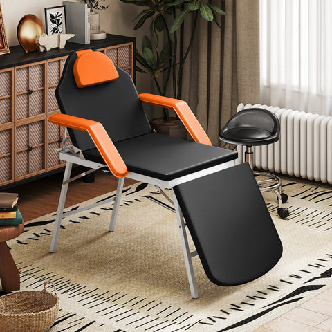 Marquesa de Massagem Dobrável Portátil Marquesa Estética Profissional de 3 Zonas com Altura Ajustável Encosto de Cabeça Removível Descansos de Braço Acolchoados 182x82x68 cm Laranja