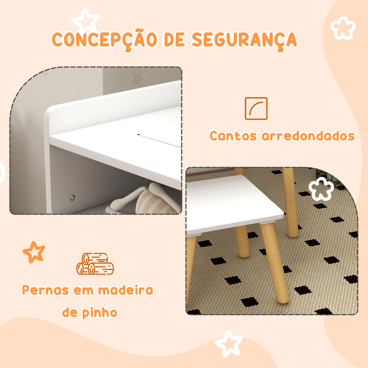 Conjunto de Mesa e Cadeira Infantil Mesa para Crianças com Bancada de Blocos de Construção e Rolo de Papel para Jogar e Desenhar em Sala de Jogos Quarto Cinza