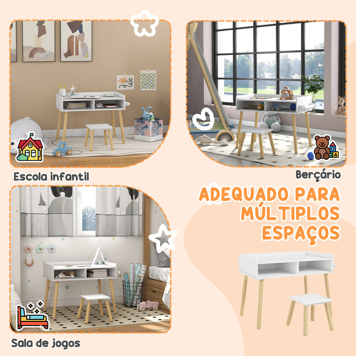 Conjunto de Mesa e Cadeira Infantil Mesa para Crianças com Bancada de Blocos de Construção e Rolo de Papel para Jogar e Desenhar em Sala de Jogos Quarto Cinza