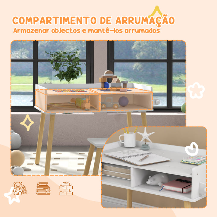 Conjunto de Mesa e Cadeira Infantil Mesa para Crianças com Bancada de Blocos de Construção e Rolo de Papel para Jogar e Desenhar em Sala de Jogos Quarto Cinza