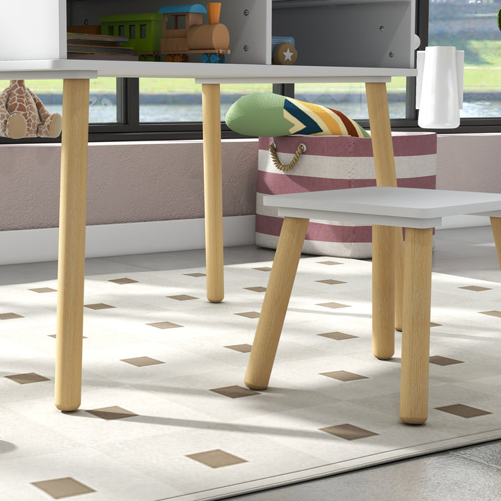 Conjunto de Mesa e Cadeira Infantil Mesa para Crianças com Bancada de Blocos de Construção e Rolo de Papel para Jogar e Desenhar em Sala de Jogos Quarto Cinza