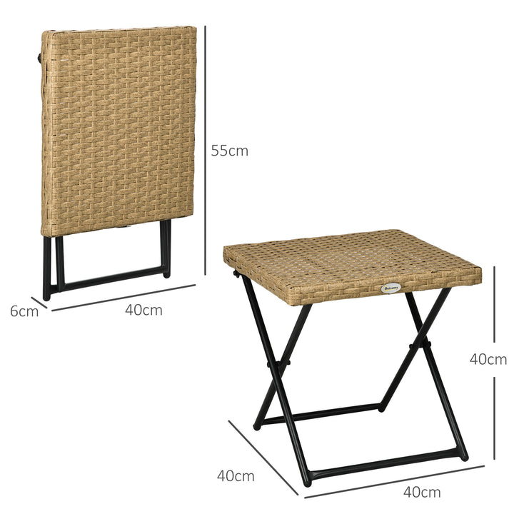 Mesa de Jardim em Vime Sintético Mesa de Terraço Exterior Dobrável com Pés Cruzados e Estrutura de Aço para Pátio Varanda 40x40x40 cm Natural
