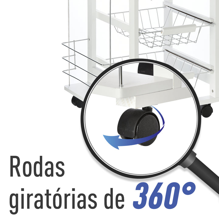 Carrinho de cozinha de 5 níveis com gaveta Cestas Rodas 47x37x83 Branco