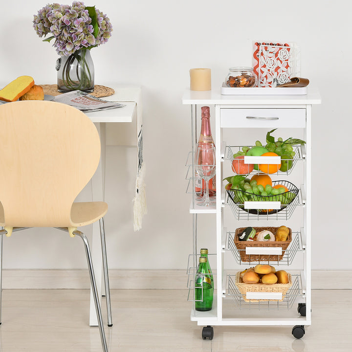 Carrinho de cozinha de 5 níveis com gaveta Cestas Rodas 47x37x83 Branco