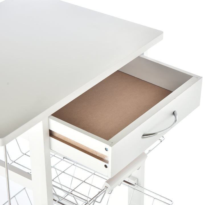Carrinho de cozinha de 5 níveis com gaveta Cestas Rodas 47x37x83 Branco
