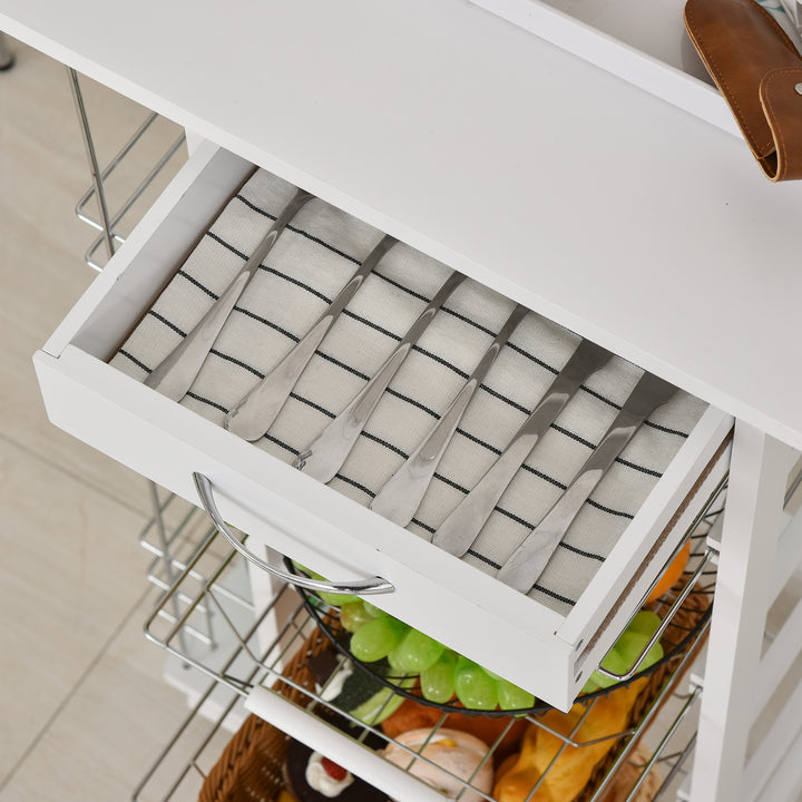 Carrinho de cozinha de 5 níveis com gaveta Cestas Rodas 47x37x83 Branco