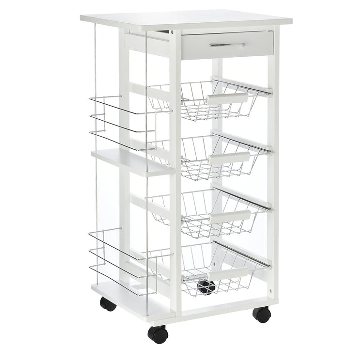 Carrinho de cozinha de 5 níveis com gaveta Cestas Rodas 47x37x83 Branco