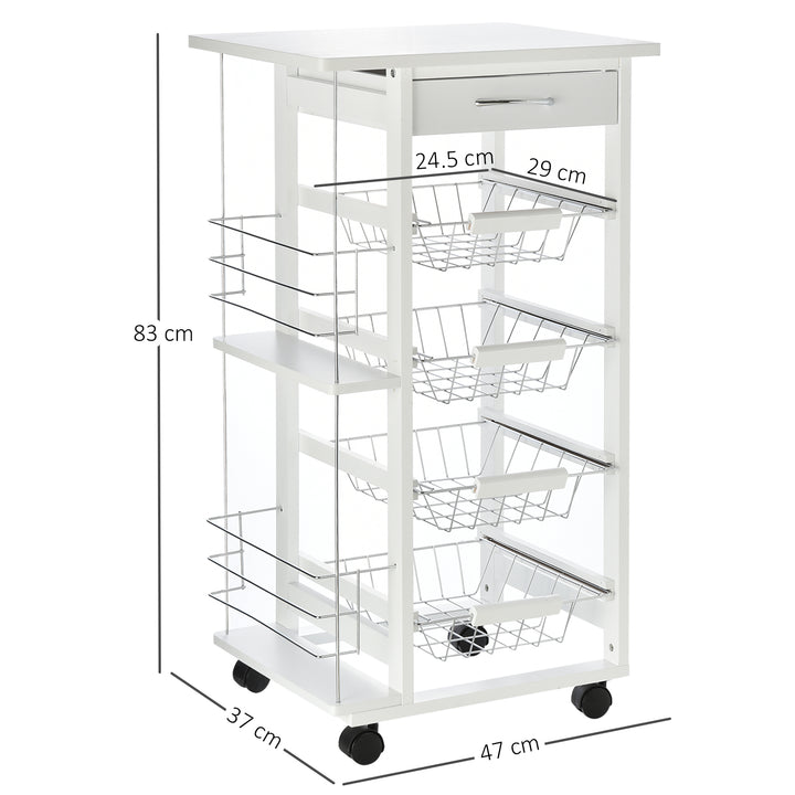 Carrinho de cozinha de 5 níveis com gaveta Cestas Rodas 47x37x83 Branco