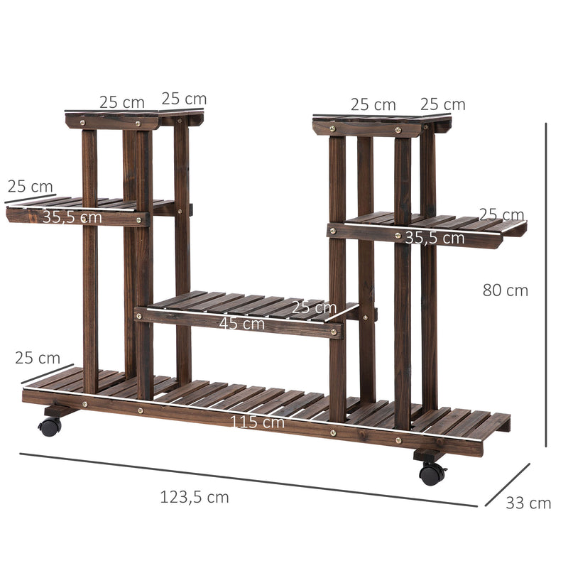 Suporte para Plantas de 4 Níveis com Rodas Suporte para Vasos de Plantas para Interior e Exterior 123,5x33x80 cm Marrom Escuro