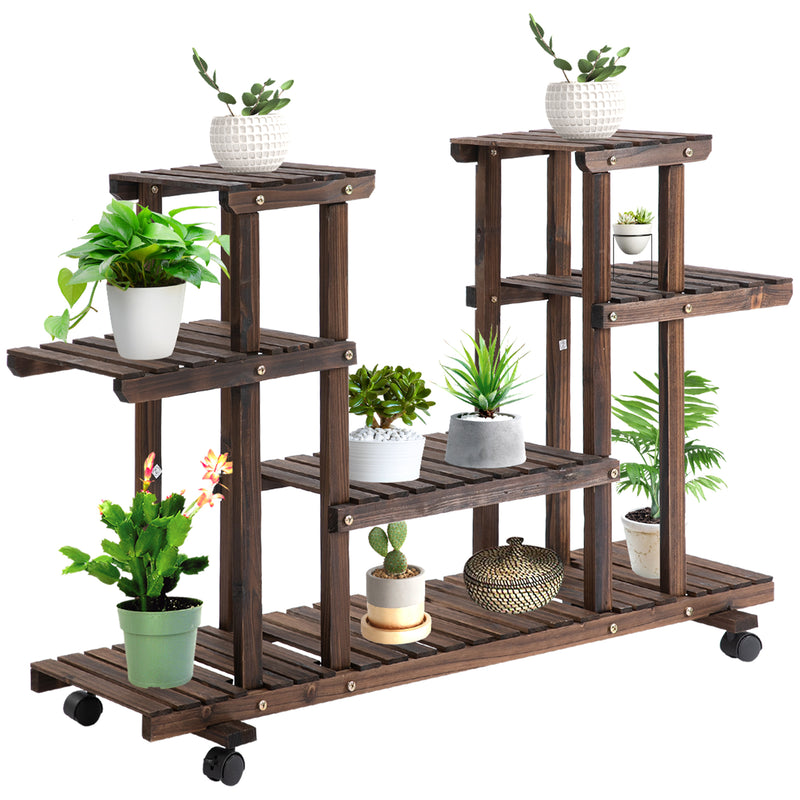 Suporte para Plantas de 4 Níveis com Rodas Suporte para Vasos de Plantas para Interior e Exterior 123,5x33x80 cm Marrom Escuro